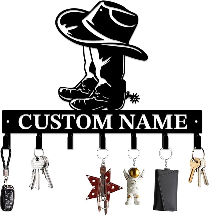 Personalized Custom Name West Cowboy Keys Hooks,Metal Cowboy Art Clothes Keys Hooks,Metal Cowboy Lover Wall Home Storage Decorative Keys Hooks,Key Holder Hooks for Wall (Style I)