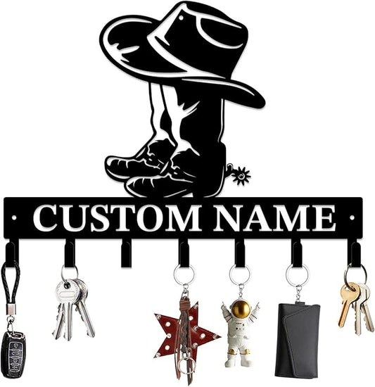 Personalized Custom Name West Cowboy Keys Hooks,Metal Cowboy Art Clothes Keys Hooks,Metal Cowboy Lover Wall Home Storage Decorative Keys Hooks,Key Holder Hooks for Wall (Style I)