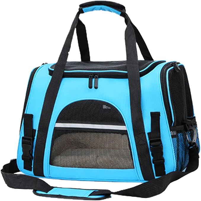 Expandable Cat Carrier for Travel, Soft-Sided Pet Carrier for Cats and Small Dogs, Airline Approved, Comfortable & Breathable Cat Carrying Bag with Adjustable Strap for Daily Use & Airplane(Blue)