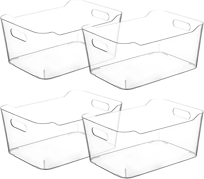 Small Clear Plastic Storage Bins, Perfect for Organization or Pantry and, Fridge Organizer, Cabinet Organizers
