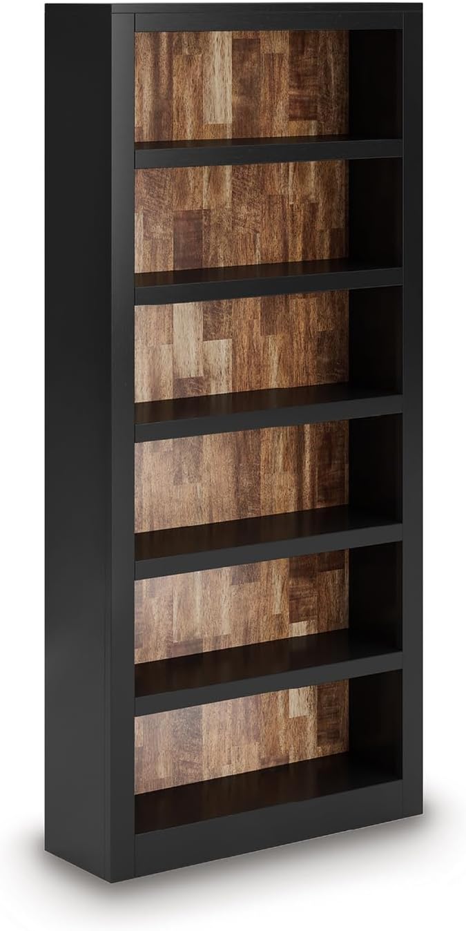 Signature Design by Ashley Wildenauer Farmhouse 75" Bookcase with 2 Fixed Shelves and 4 Adjustable Shelves, Black & Light Brown