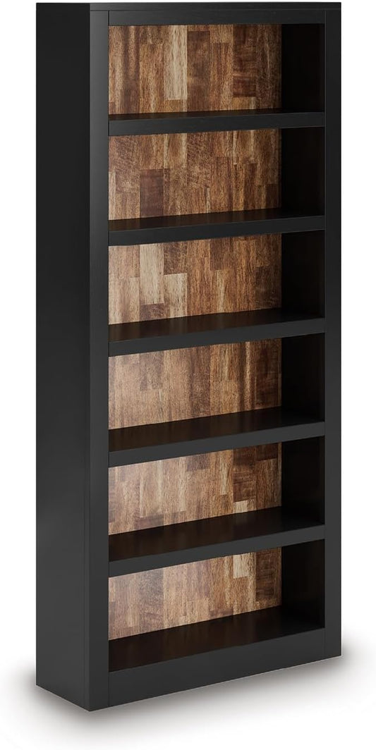 Signature Design by Ashley Wildenauer Farmhouse 75" Bookcase with 2 Fixed Shelves and 4 Adjustable Shelves, Black & Light Brown