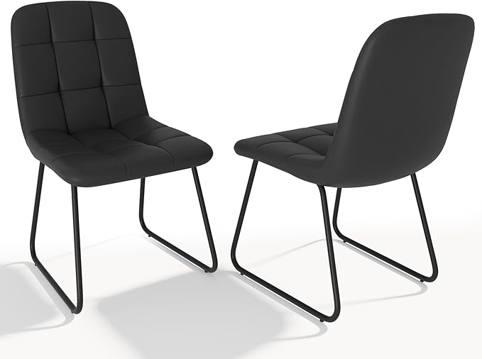 Dining Chairs Set of 2, Modern Kitchen Faux Leather Dining Room Chair for Kitchen Living Dining Room (2 Black)