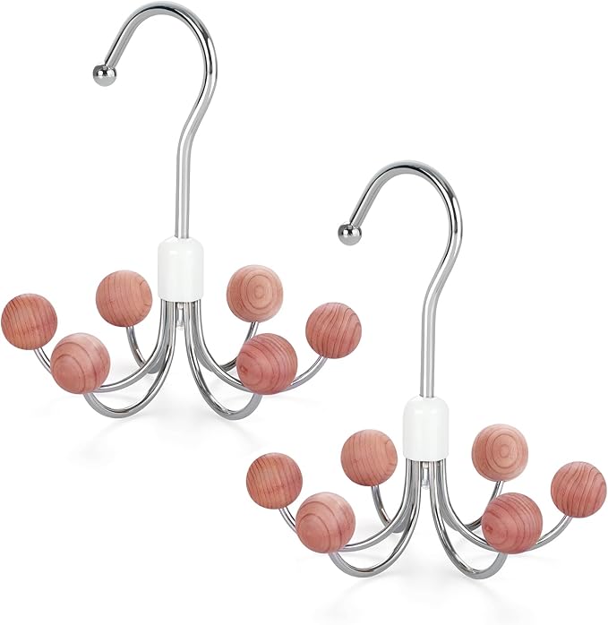 TOPIA HANGER Hoodie Hangers 2-Pack with 6 Cedar Balls, 360°Swivel Purse Hanger, Scarf Hanger, Closet Hooks, Handbag Organizer, Bra Hanger, Accessory Organizers for Scarf, Tanktop, Hat, Hoodie CT43C