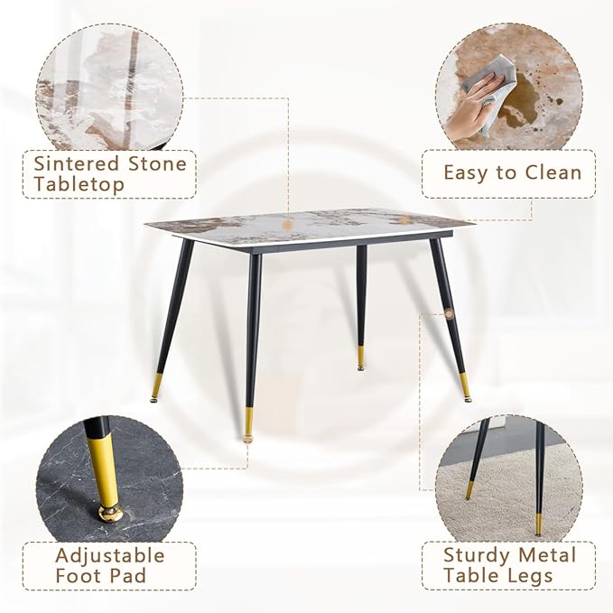 Small Dining Table Set for 4, 50'' Sintered Stone Dining Table with 4 Chairs, Easy to Assemble, Suitable for Small Spaces