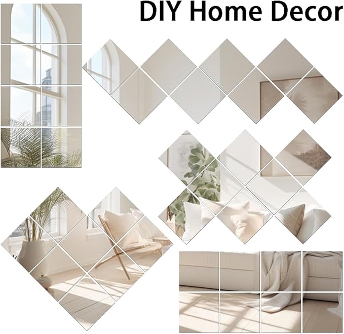 Vlush Home Gym Mirror Tiles 11'' x 11'' x 8PCS Full Body Mirror Full Length & Wall Mounted Mirrors Decorative for Home Gym, Door, Bedroom & Bathroom