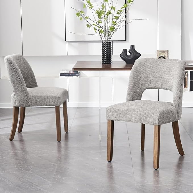 VKNOW Wooden Dining Chairs Set of 2, Modern Fabric Upholstered Dining Room Chair Kitchen Chairs, Farmhouse Dinner Chair for Kitchen Dining Room, Grey