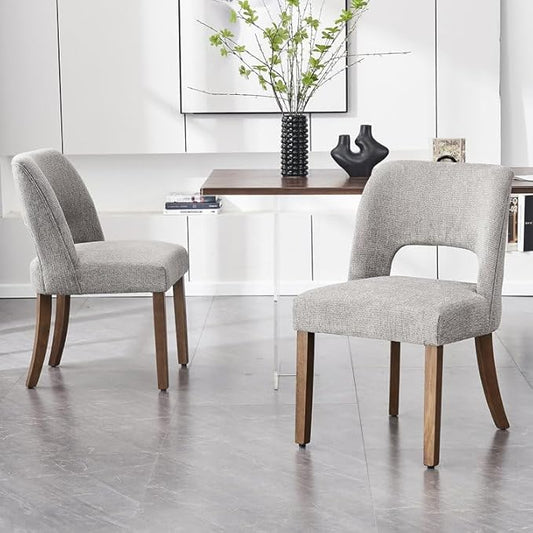 VKNOW Wooden Dining Chairs Set of 2, Modern Fabric Upholstered Dining Room Chair Kitchen Chairs, Farmhouse Dinner Chair for Kitchen Dining Room, Grey
