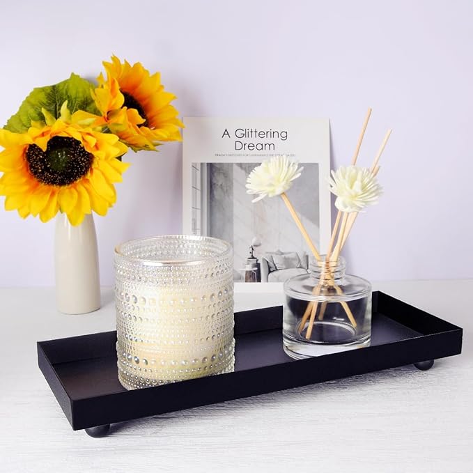 Rectangle Black Matte Metal Tray, Suit for Candle Holder, Vanity Decor Projects, Bathroom Toilet Tank Tray, Perfume or Jewelry Storage, and Coffee Table Centerpiece-Mini