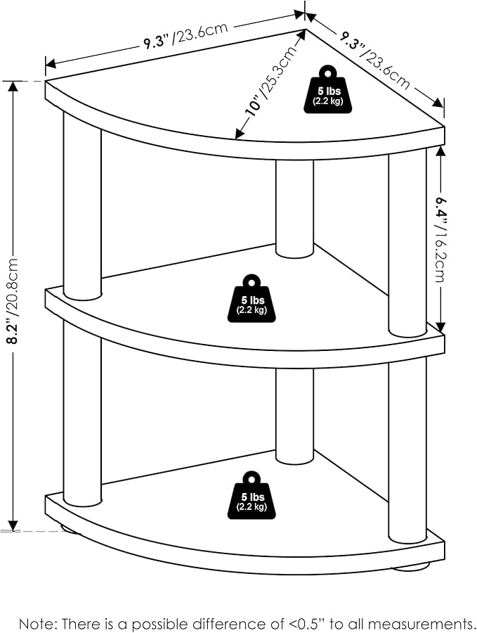 Furinno Turn-N-Tube Kitchen Countertop Organizer, 3-Tier Corner Countertop Organizer Shelf, Corner Shelf, for Kitchen, Pantry, Organizers and Storage, White