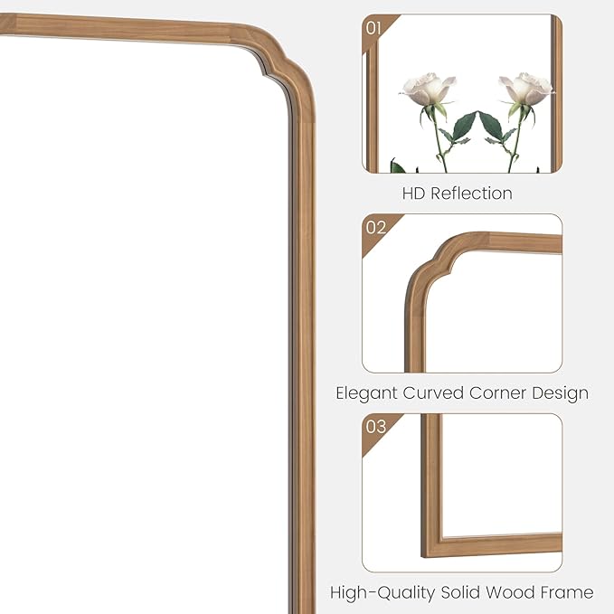 WallBeyond Wood Bathroom Mirrors for Wall Mounted, 24" x 36" Rustic Wood Frame Wall Mirrors Decorative for Living Room or Bedroom Vanity Mirror (Honey-Colored)