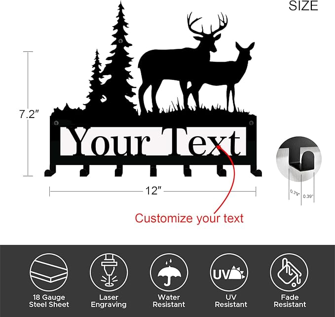 NIWAHO Personalized Metal Key Holder with Hooks – Custom Family Name Wall Rack, Rustic Entryway Organizer for Keys & Leashes, Housewarming Gift for Couples or New Homeowners