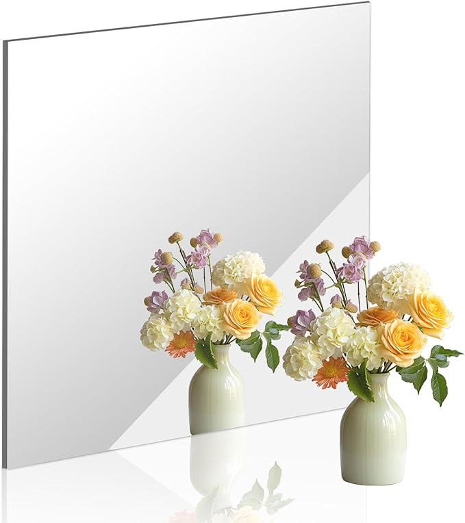DARENYI 16x16 in Acrylic Mirror Sheet for Wall, 2.5mm Thick Unbreakable Non Glass Body Mirror Tile Self Adhesive Mirror Stickers Rectangular Wall Mirror for Bathroom Bedroom Home Gym Door Decor
