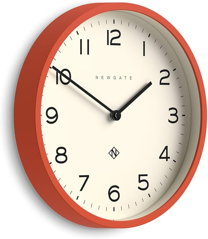 NEWGATE® Number Four Echo Wall Clock | Modern Round Clock | 30cm | Orange | Easy to Read Numbers | Ideal for Kitchen, Living Room or Office