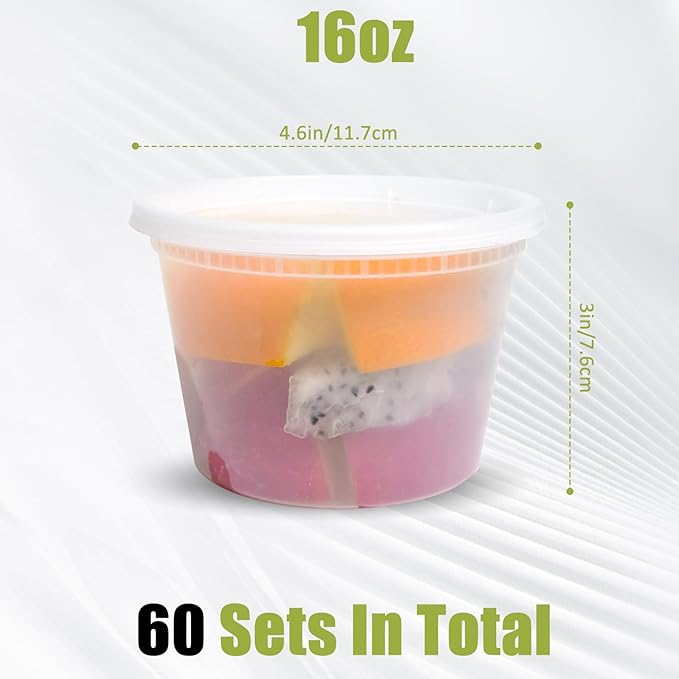 EASYTRIP (60 Sets 16oz Plastic Soup Containers with Lids, Food Storage Containers with Airtight Lid, Meal Prep Containers, BPA Free, Freezer Safe, Dishwasher Safe, Microwave Safe, Stackable