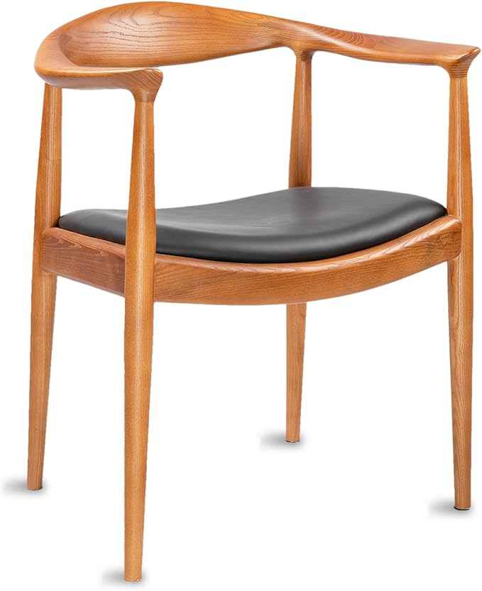 Tomile Upholstered Dining Chair Kennedy Armchair, Mid Century Modern Kitchen & Dining Chairs with PU Leather Cushion Seat, Hans Wegner Elbow Chair for Living Room Bedroom Office (Chestnut Color)