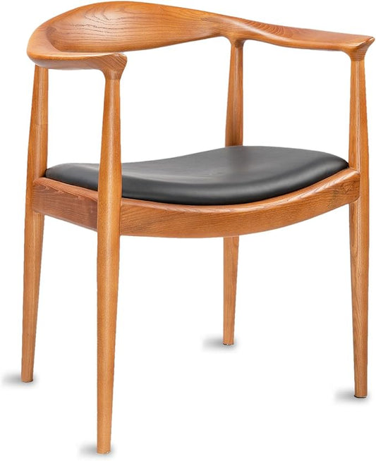 Tomile Upholstered Dining Chair Kennedy Armchair, Mid Century Modern Kitchen & Dining Chairs with PU Leather Cushion Seat, Hans Wegner Elbow Chair for Living Room Bedroom Office (Chestnut Color)