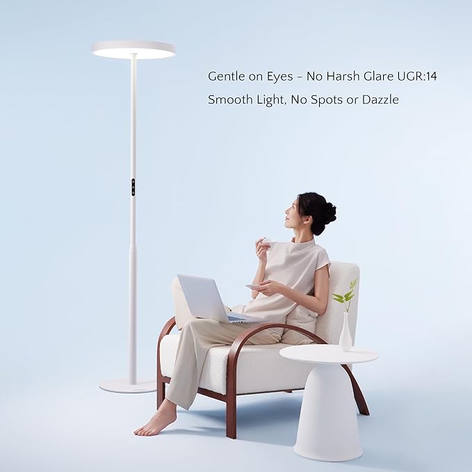 Floor Lamp Modern - Motion Sensor, Standing Light for Bedroom, Living Room & Office - Double-Sided Illumination, 36000+h Lifetime, 7200LM, 4000K, White Floor Lamp, Natural Daylight