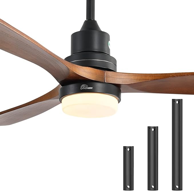 Sofucor 52 Inch Ceiling Fan with Lights and Remote, Low Profile Flush Mount Modern Wood Ceiling Fan for Indoor Bedroom Living Room Farmhouse Outdoor Patio Porch, Reversible DC Motor, Brown