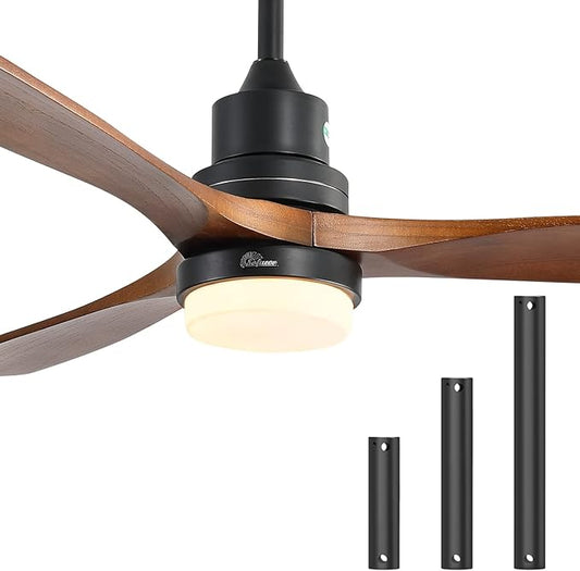 Sofucor 52 Inch Ceiling Fan with Lights and Remote, Low Profile Flush Mount Modern Wood Ceiling Fan for Indoor Bedroom Living Room Farmhouse Outdoor Patio Porch, Reversible DC Motor, Brown