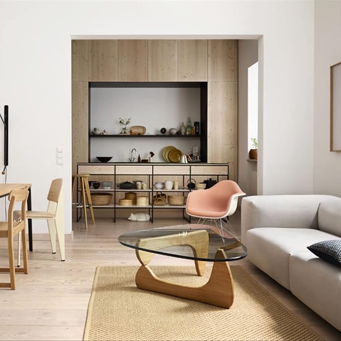 Noguchi Table Triangle Glass Coffee Table Vintage Glass End Table, Solid Wood Base and Triangle Clear Glass Top Modern End Table for Living Room, Patio, Study