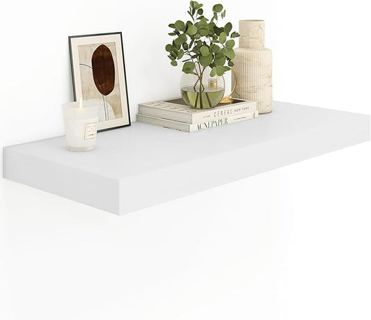 Heimlove 12" Deep White Floating Shelves for Wall, 24 Inch Wall Shelf Bathroom Shelves Set of 1, Mounted Shelves for Books Living Room Laundry Room Bedroom Kitchen Home Office