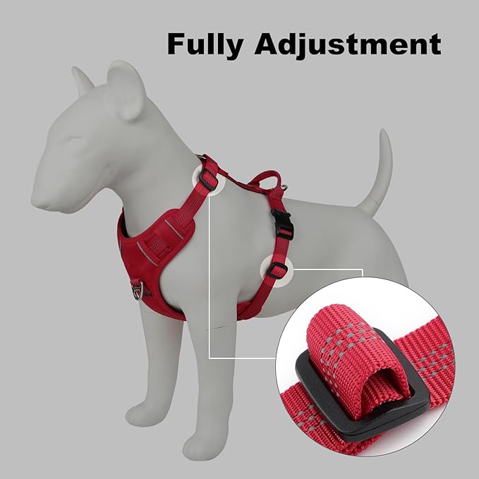 Plutus Pet No Pull Dog Harness, Reflective Adjustable Dog Vest Harness with Handle, Escape Proof, Soft Padded for Small Medium Large Dogs (Red, XL)