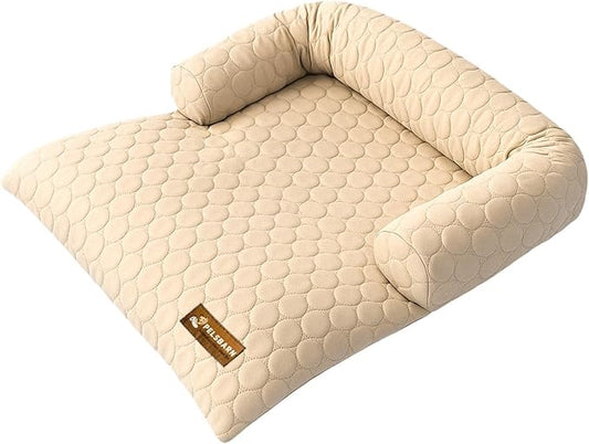Pelsbarn Cooling Dog Bed - Ice Silk Summer Comfort, Self Cooling, Non-Slip Dog Cover, Durable & Washable, Bed for Medium to Large Dogs 34" x 34", Support Shelter Dogs with Every Purchase (Beige)