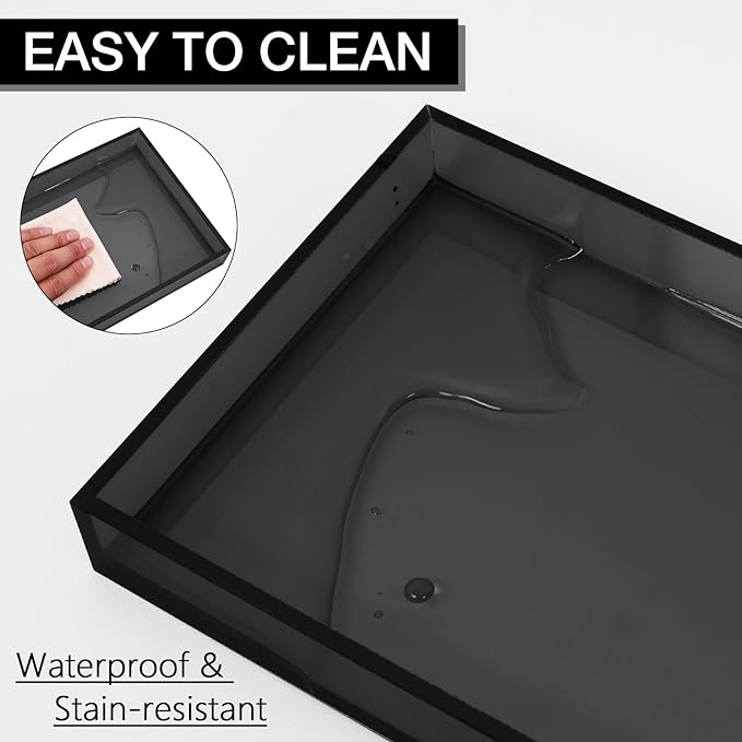 Acrylic Tray 5mm Thicken for Vanity Makeup, Perfume, Jewelry Holder, Napkin, Grey 12x6'' Decorative Serving Tray for Bathroom, Toilet Tank, Sink Countertop, Living Room,Dresser, Coffee Table,Wedding