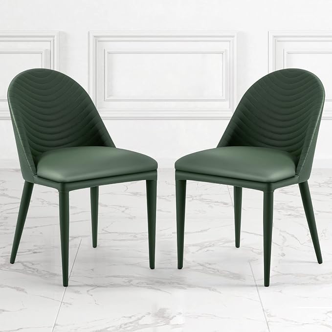 Dining Chairs Set of 2, Modern Full Assembled Faux Leather Kitchen Chairs Upholstered Side Chair with Backrests, Dinner Chairs for Kitchen Dinning Room, Jade Green