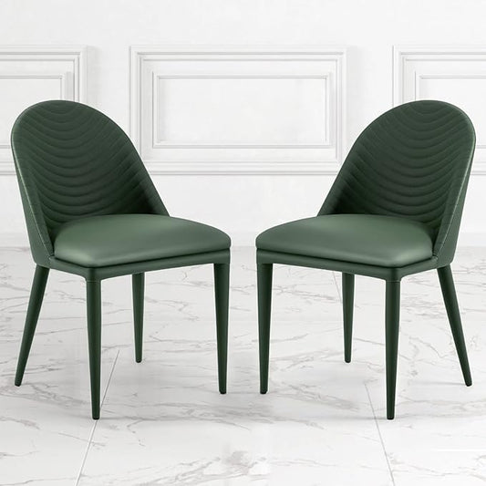 Dining Chairs Set of 2, Modern Full Assembled Faux Leather Kitchen Chairs Upholstered Side Chair with Backrests, Dinner Chairs for Kitchen Dinning Room, Jade Green