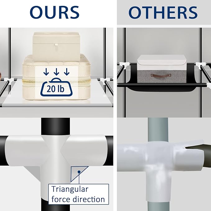 LOKEME Portable Closet, 61-Inch Portable Wardrobe with 3 Hanging Rods and 6 Storage Shelves, Non-Woven Fabric, Stable and Easy Assembly Grey Portable Closets for Hanging Clothes with Side Pockets