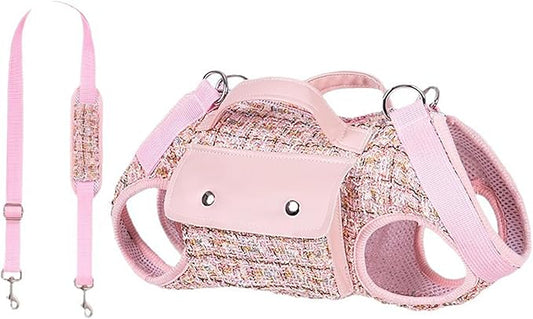 3 in 1 Convertible Dog Lift Harness Backpack, Portable Pet Carrier for Dogs&Cats, Horizontal Design Dog Carrier with Adjustable Back Straps,Dog Harness and Leash Set - Pink Medium