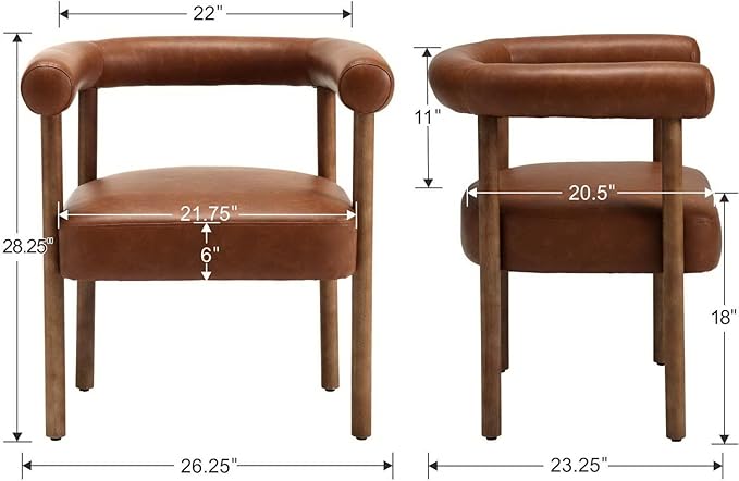 PU Leather Dining Chairs Set of 6, Modern Upholstered Dining Chairs, Curved Backrest Kitchen Dining Room Chairs Accent Chairs Arm Chairs with Natural Wood Legs, Brown
