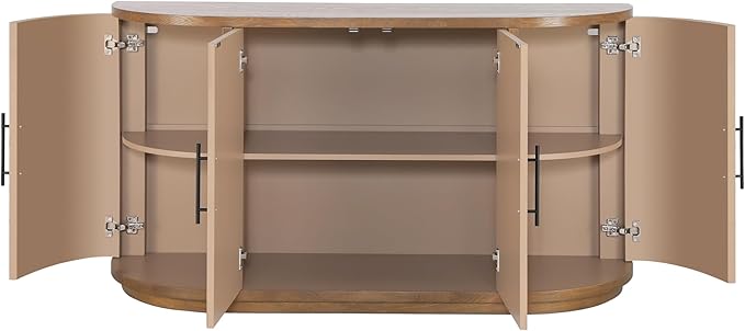 Christopher Knight Home Tian Modern Wooden Kitchen Sideboard Cabinet with Metal Handles, Living Room Storage Cabinet with Shelves, Spacious Dining Room Cupboard with 4 Doors, Curved Form, Natural