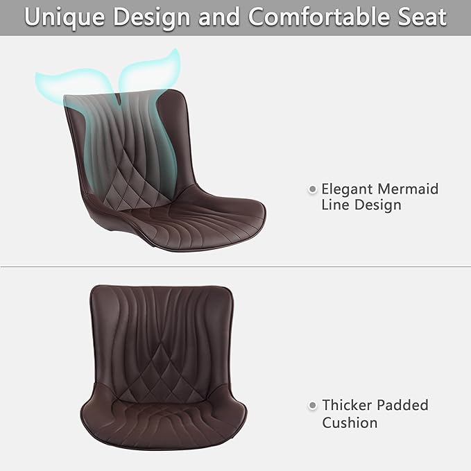 Kidol&Shellder Brown Dining Chairs Set of 2,Faux Leather Upholstered Mid Century Modern Kitchen&Dining Room Chair with Back,Ergonomic Armless Vanity&Living Room Chair with Metal Legs