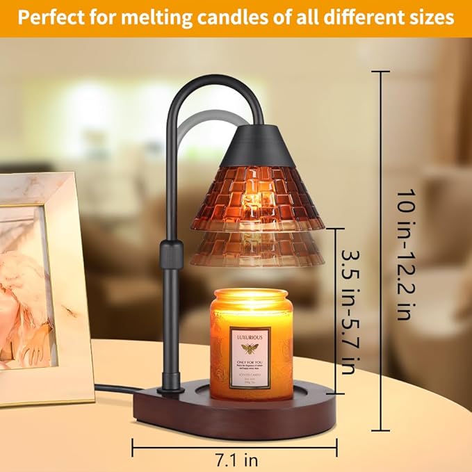 Dimmable Candle Warmer Lamp with Timer, Electric Wax Melt Warmer for Scented Jar Candles Adjustable Height Mothers Day Birthday Gifts for Women Mom Grandma, Home Offices Decor Light(Brown Glass)