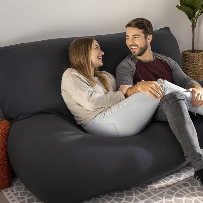 Yogibo Double Oversized Bean Bag Chair, Beanbag Bed with a Washable Outer Cover, Cozy Sofa for Gaming, Reading, and Relaxing, Filled with Soft Mini Beads, Dark Gray