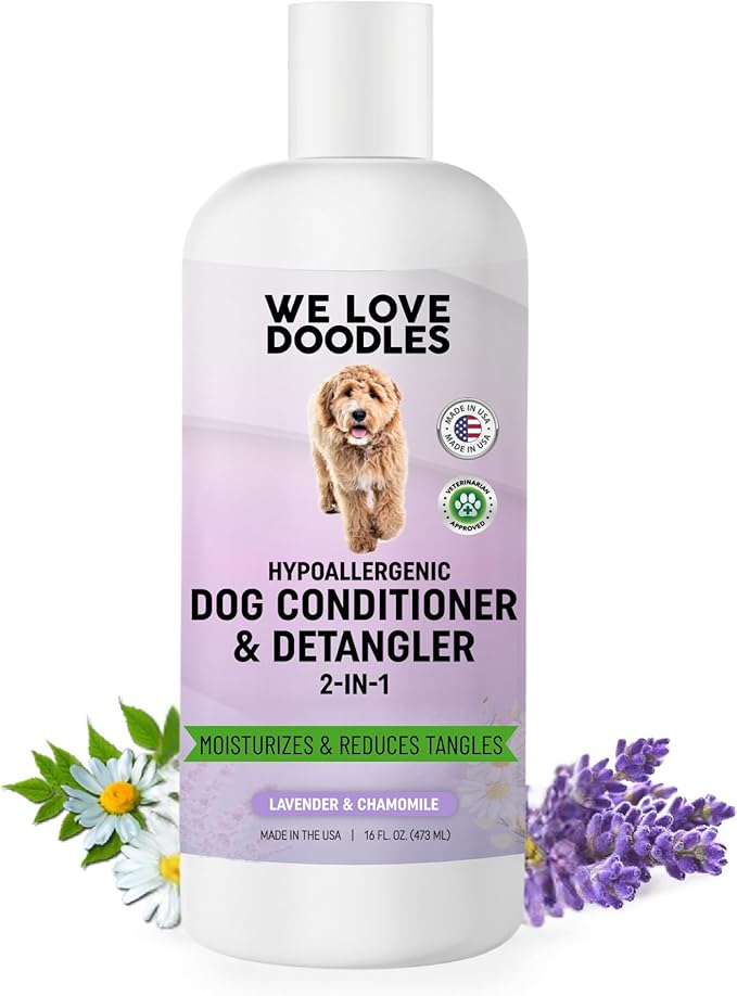 Dog Conditioner & Detangler, 2-in-1 Conditioner for Allergies & Itching, Made in USA, Lotion Treatment for Dogs, Perfect for Poodles, Doodles, & Goldendoodles, 16oz [We Love Doodles]