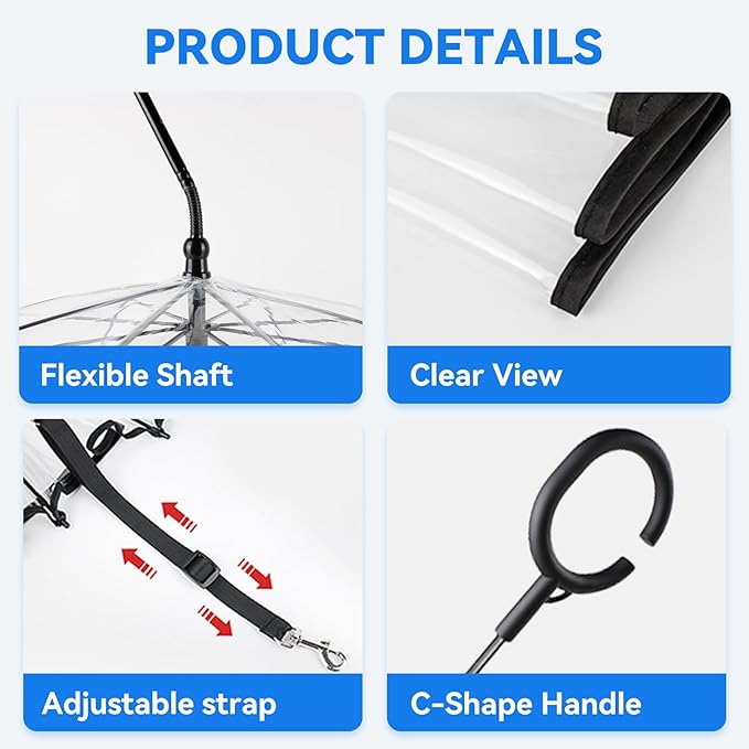 Dog Umbrella for Small Dogs Clear Walking Umbrella with Adjustable Leash
