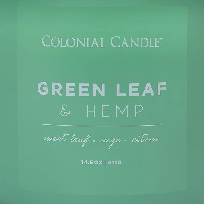 Colonial Candle Green Leaf & Hemp Scented Jar Candle, Pop of Color Collection, 3 Wick, Green, 14.5 oz - Up to 60 Hours Burn