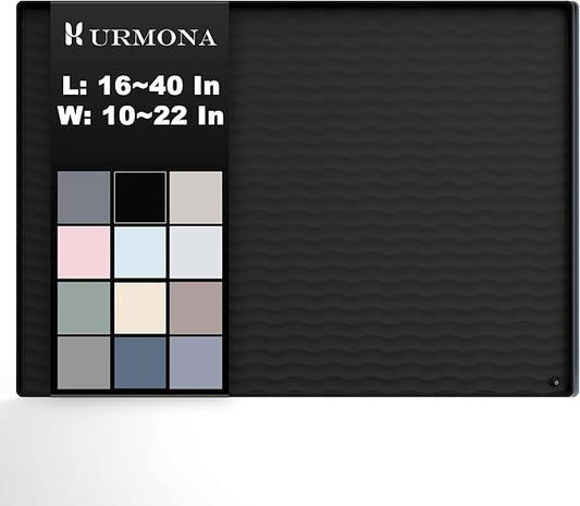 URMONA 31'' x 22'' Waterproof Silicone Under Sink Mat Cabinet and Counter Protector, Shelf Liner for Kitchen and Bathroom, Storage and Organizers, Litter Mat, Pet Cat Puppy Essentials（Black）