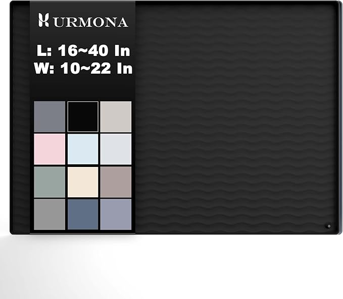 URMONA 40'' x 22'' Waterproof Silicone Under Sink Mat Cabinet and Counter Protector, Shelf Liner for Kitchen and Bathroom, Storage and Organizers, Litter Mat, Pet Cat Puppy Essentials（Black）