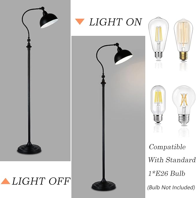 MIXL-Black Gooseneck Floor Lamp with Knob Switch,Adjustable Shade Metal Standing Light,Rotatable Floor Reading Lamp Over Chair,Industrial Standing Lamps for Living Room Bedroom and Office