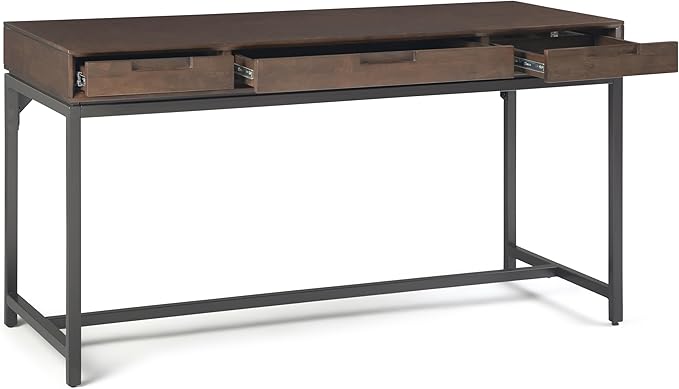 SIMPLIHOME Banting Desk - 60 Inch Wide Solid Hardwood and Metal Writing Desk in Walnut Brown, Modern Industrial Home Office Computer Table for Study with 2 Drawers and Flip-Down Keyboard Tray