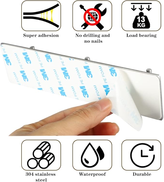 Picowe Key Holder for Wall Decorative, Adhesive Stainless Steel Key Hooks, Key Hanger Key Organizer for Wall, Towel Hook Coat Hanger for Entryway Hallway Kitchen(Three Rows,Sliver 1PCS)