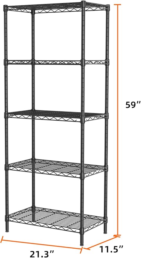 SINGAYE Shelf Wire Shelving Adjustable Storage Shelves Rack Standing Units for Kitchen Closet Laundry Bathroom Organizers Metal Pantry Narrow Mesh Gaps 12" D x 22" W x 59" H Black