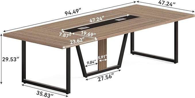 LITTLE TREE 8FT Conference Table for 10 People, Large Meeting Table, Modern Wooden Conference Room Table with Cable Management, Business Training Table with Strong Metal Legs for Office, Maple Color