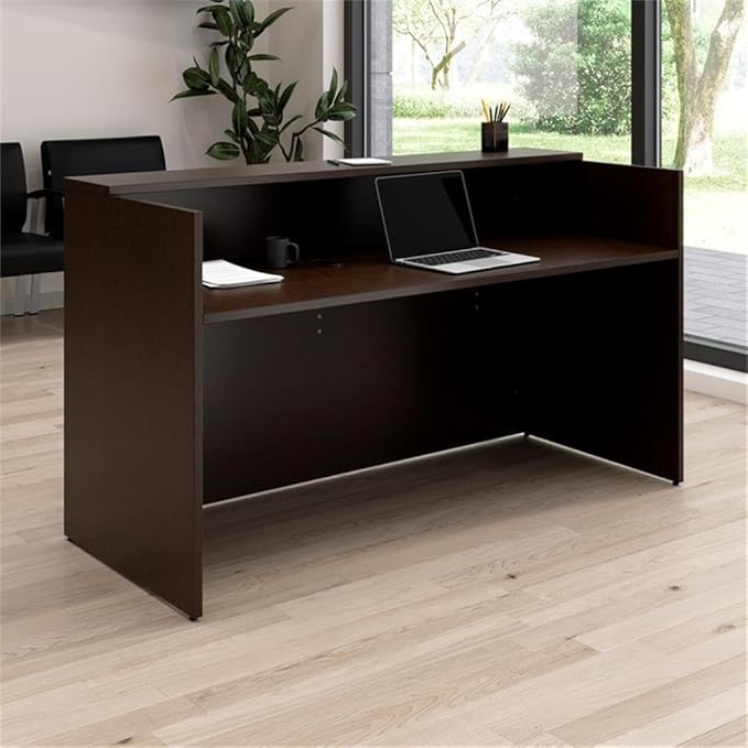 Bush Business Furniture Arrive 72W x 30D Reception Desk with Shelf in Mocha Cherry, Modern Receptionist Station for Office Waiting Room
