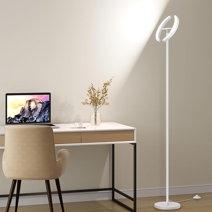 SUNMORY Floor Lamps for Living Room, 28W/1600LM Bright LED Floor Lamp with Remote & 2 Rotatable Lights, 74" Dimmable Tall Standing Lamp, Modern Reading Torchiere Corner Lamp for Bedroom Office, White